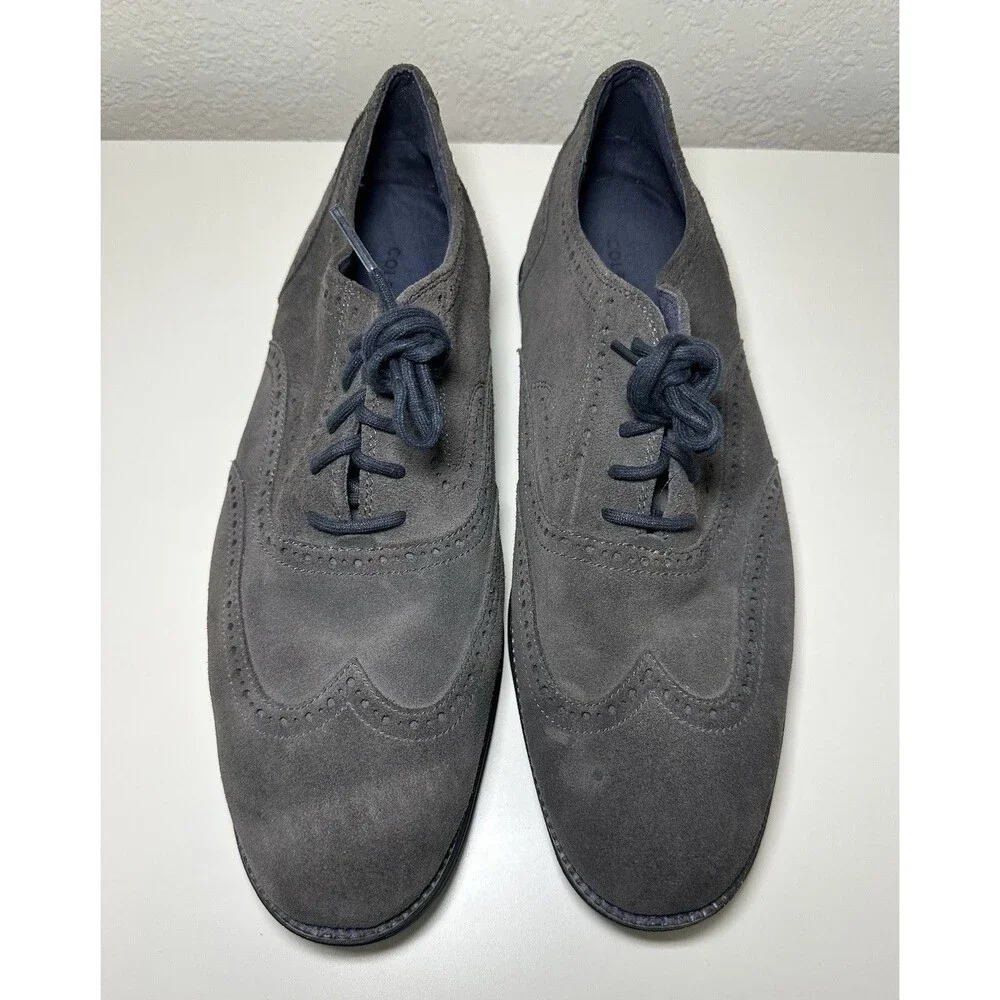 Cole Haan Men's Grand OS Dark Gray‎ Leather Suede Oxford Derby Wingtip Shoes 12